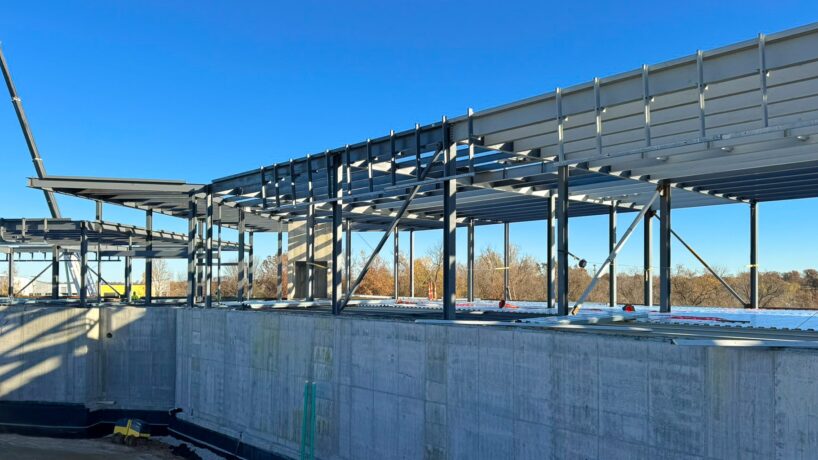 A building under construction made with steel and concrete